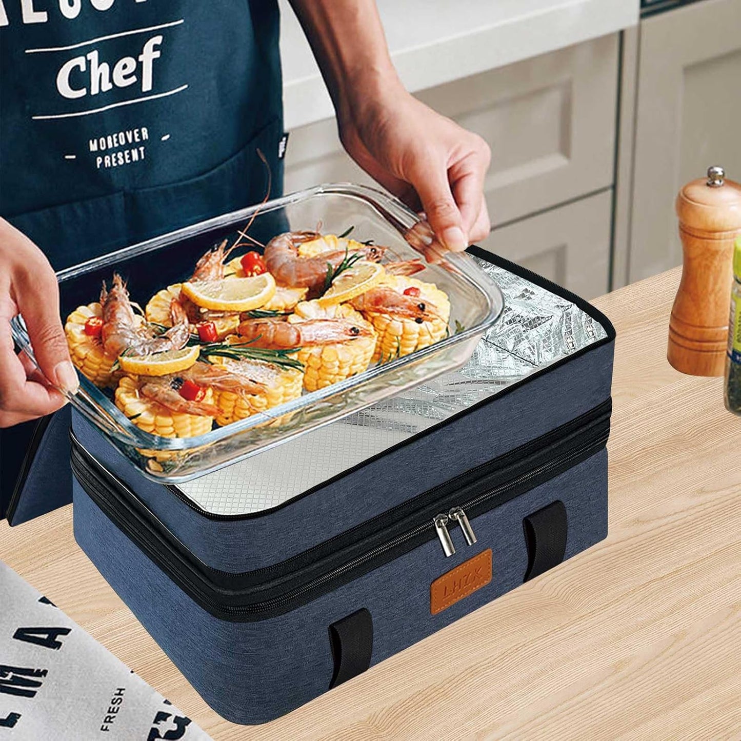 LHZK Insulated Casserole Carriers for Hot or Cold Food, Lasagna Holder Tote for Potluck Parties, Beach, Picnic, Travel, Fits 11x15 or 9x13 Dish (Black)