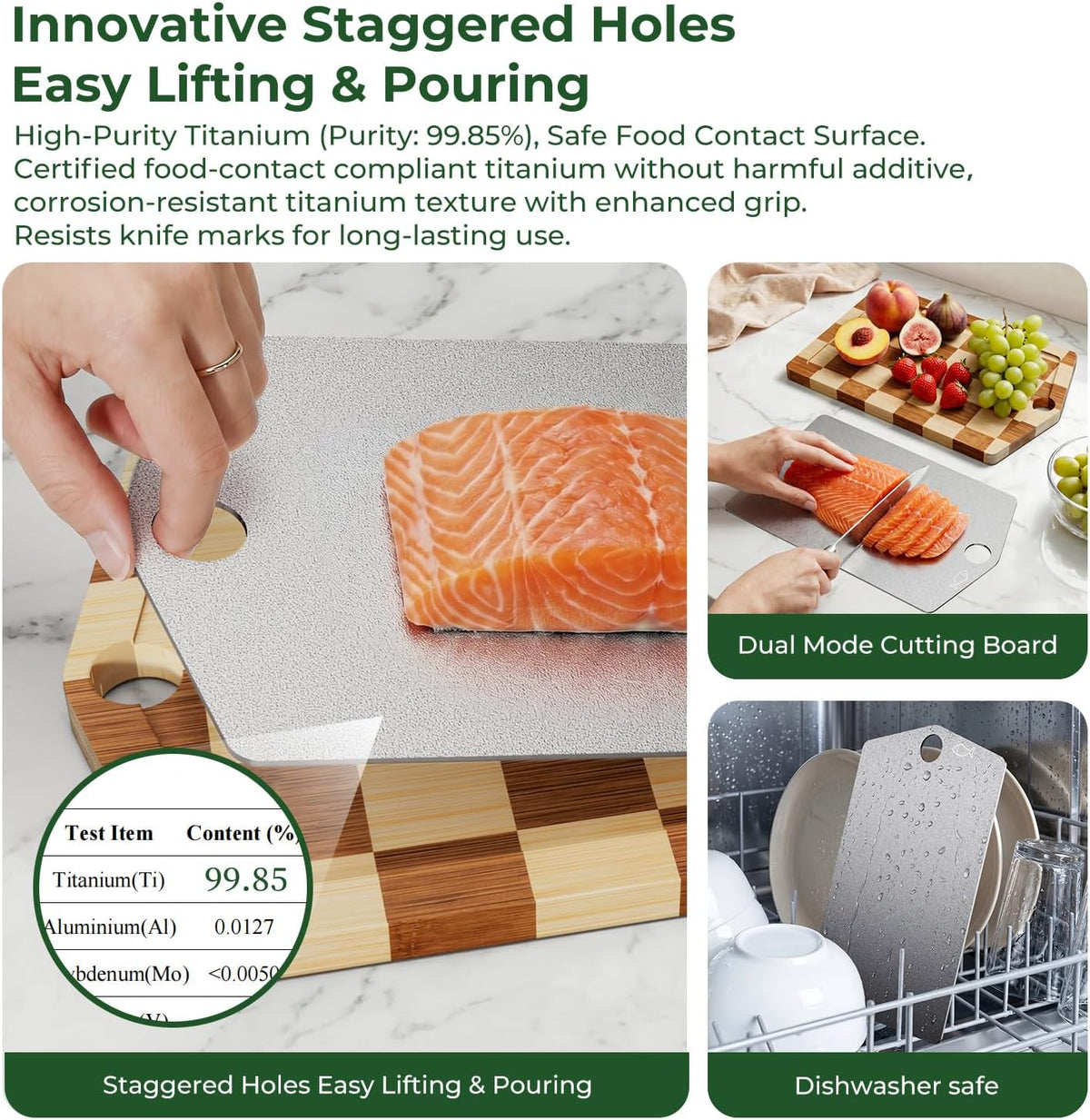 Pure Titanium Cutting Board, Bamboo Cutting Boards Set for Kitchen