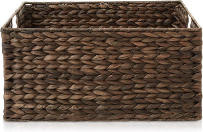 Casafield Set of 4 Water Hyacinth Pantry Baskets, 10" x 13" x 5", with Chalkboard Labels and Chalk Marker - Natural, Woven Storage Bin Organizers for Kitchen Shelves