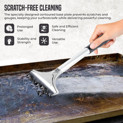OCS Parts 12-Inch Flat Top Grill Scraper with 4" Scraper Blade | Heavy-Duty Multipurpose Scaper for Grills, Griddles and Kitchen Surfaces | Includes Five Scraper Blades Stored Inside Handle