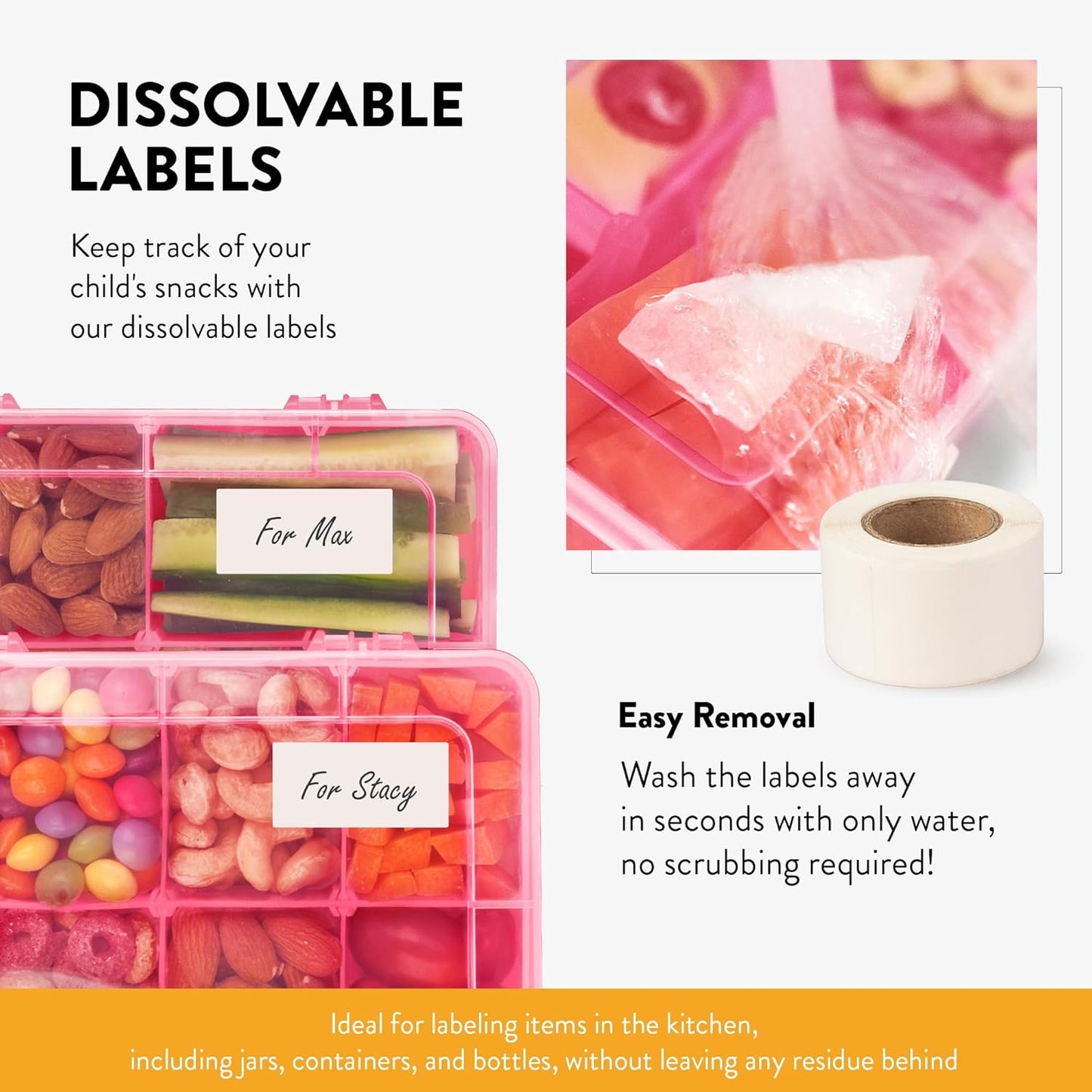 Large Kids Snack Box Containers Set of 2 -100 Labels, BPA-Free, Adjustable Compartments, Dishwasher Safe, Reusable Tray, Food Grade, Meal Prep Container, PARENT TESTED PARENT APPROVED AWARD (Clear)