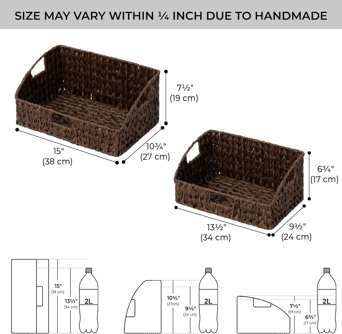 GRANNY SAYS Wicker Storage Baskets for Shelves, Trapezoid Woven Basket with Handles, Storage Wicker Baskets for Pantry, Water Hyacinth, 2-Pack