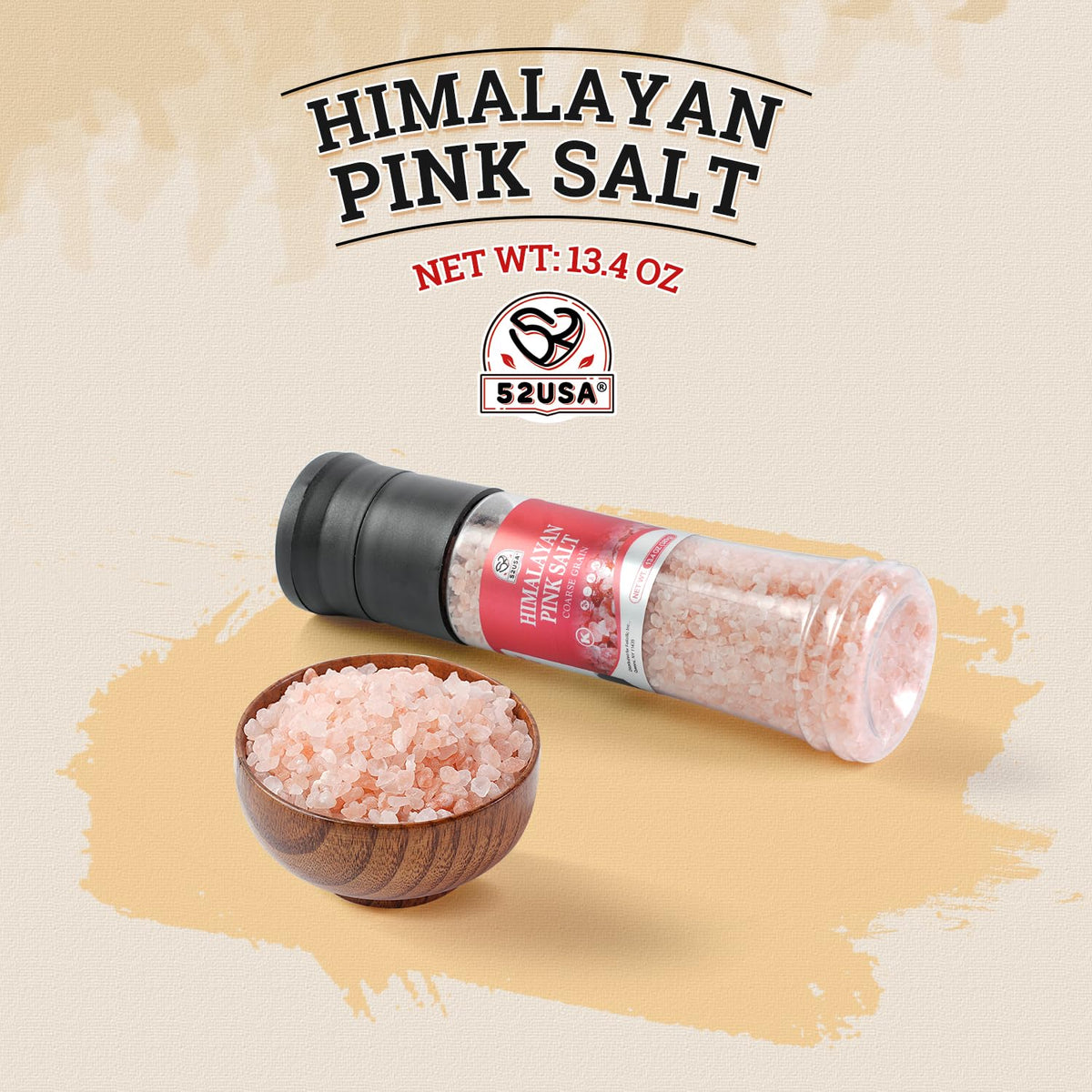 52USA Himalayan Pink Salt, Coarse Grain 1 lb, Salt for Grinder Refill