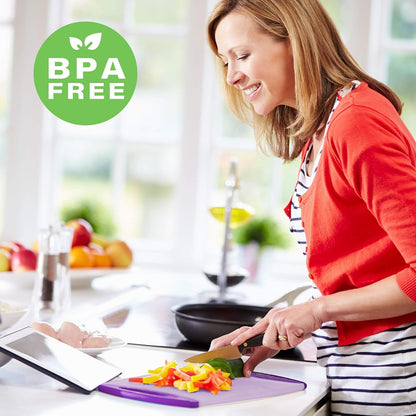 Neoflam 2 Piece Plastic Cutting Board Set, Microban Protection, Stain & Odor Free, Extra Large, BPA Free, Juice Groove, Non Slip, Dishwasher Safe, Easy Grip Handle, White Green