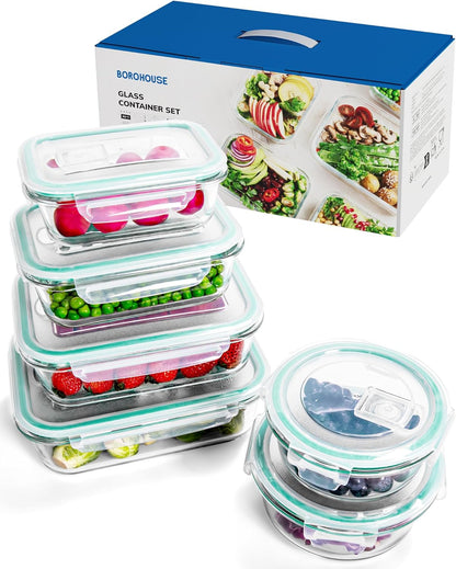 8-Pack Borosilicate Glass Food Storage Containers Set with Airtight Lids - Oven, Microwave & Freezer Safe, Leak-Proof, BPA-Free - Baking, Meal Prep & Gift Ready