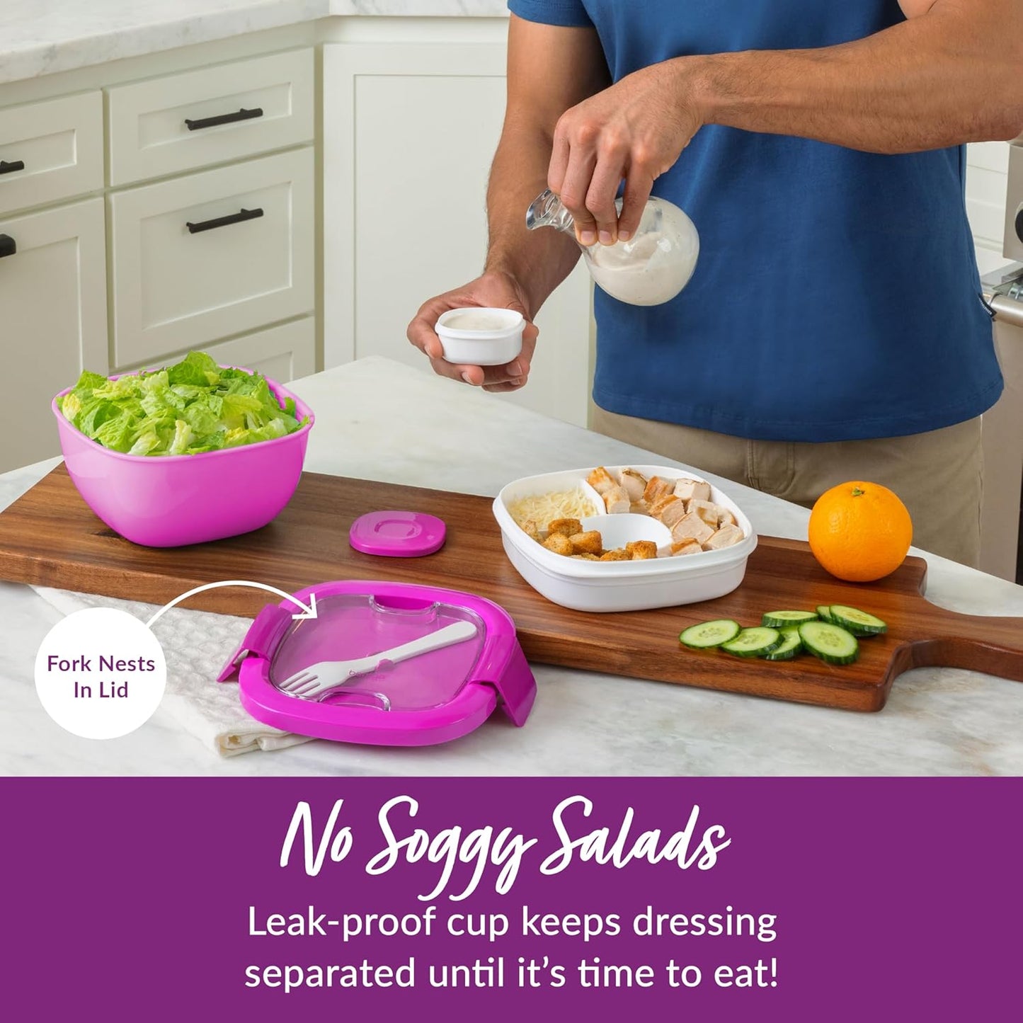 Bentgo Salad Container - 54 oz Bowl with 4-Compartment Toppings Tray, Leak-Proof Dressing Container, Reusable Fork, BPA-Free Lunch Box for Meal Prep & Food Storage; Removable Bento Tray (Khaki Green)