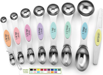Spring Chef Stainless Steel Magnetic Measuring Spoons Set with Strong N45 Magnets, Heavy Duty Metal Kitchen Gadgets for Baking & Cooking, Fits in Most Kitchen Spice Jars, Set of 8 with Leveler, Black