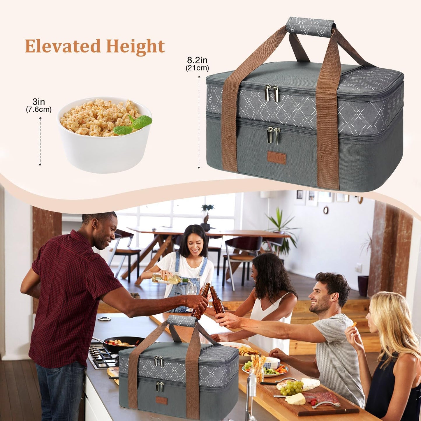 Expandable Casserole Carrier Bag - Double Decker Food Bag, Insulated Casserole Carrier for Hot or Cold Food, Lasagna Holder Tote for Picnics,Beaches,Traveling or Gifts