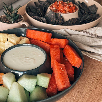 Mora Ceramic Chips and Dip Serving Tray: Large Divided Party Bowl Set for Chips & Salsa, Veggies & Dip, Fruit, Snacks, Entertaining, Hosting, etc. Minimalist Design for the Modern Hostess - White