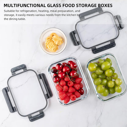 10 Pack 22 oz Glass Meal Prep Containers, Food Storage Containers with Lids, Airtight Leakproof Lunch Containers for Kitchen, Freezer, Microwave, Dishwasher Safe (Grey)