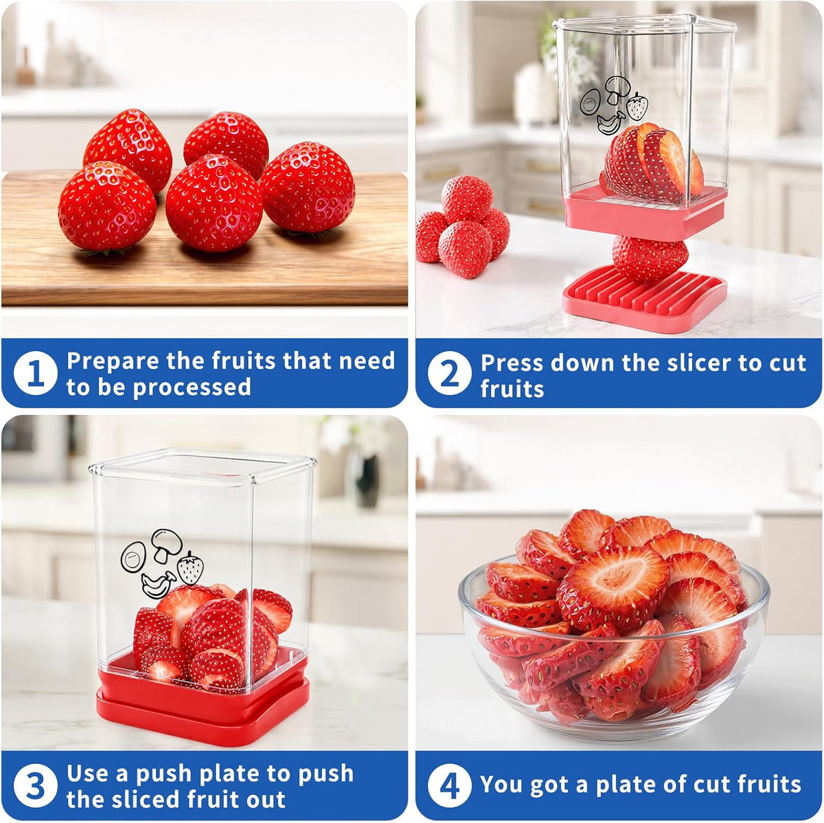 Creative Strawberry Slicer, Stainless Steel Speed Cutter with Push Plate