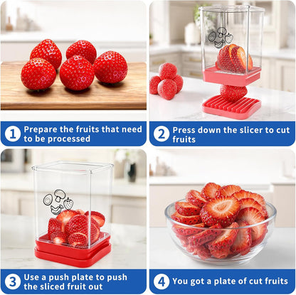 Creative Strawberry Slicer, Stainless Steel Speed Cutter with Push Plate