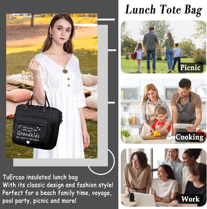 TuErCao Small Lunch Bag Lightweight Insulated Lunch Box for Women Work Portable Soft Cooler for Picnic Travel Road Trips, Loncheras para Mujer, Black