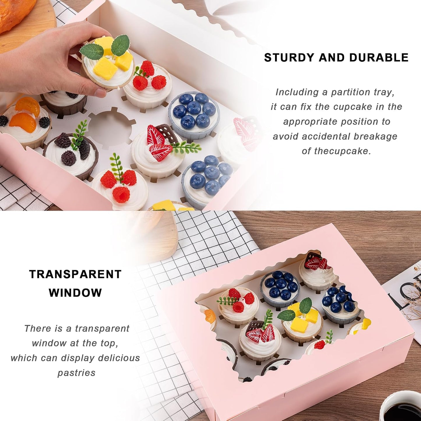 Hoewina 6PCS Cupcake Boxes - Hold 12 Count Cupcake Containers with Window, Food Grade Cupcake Holder Easy Transport and Presentation - Ideal for Cupcakes, Desserts, and More