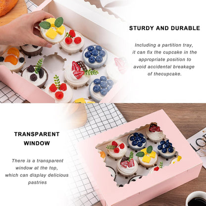 Hoewina 6PCS Cupcake Boxes - Hold 12 Count Cupcake Containers with Window, Food Grade Cupcake Holder Easy Transport and Presentation - Ideal for Cupcakes, Desserts, and More