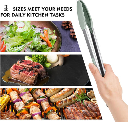 HOTEC Premium Stainless Steel Locking Kitchen Tongs with Silicon Tips, Set of 2-9" and 12"