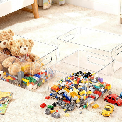 JollyPack 8 Pack Clear Plastic Storage Bins, Pantry Organizers and Storage with Handles, Clear Storage Containers for Fridge, Kitchen, Cabinet, Bathroom and Office