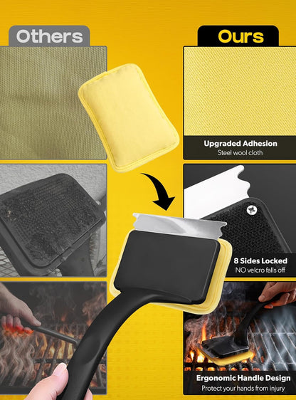 MEKER Grill Brush Bristle Free, Grill Brush and Scraper with 5 BBQ Replacement Head, Grill Cleaning Brush BBQ for Cast Iron, Stainless Steel Grates, Safe Grill Scraper Outdoor BBQ Grill, Black