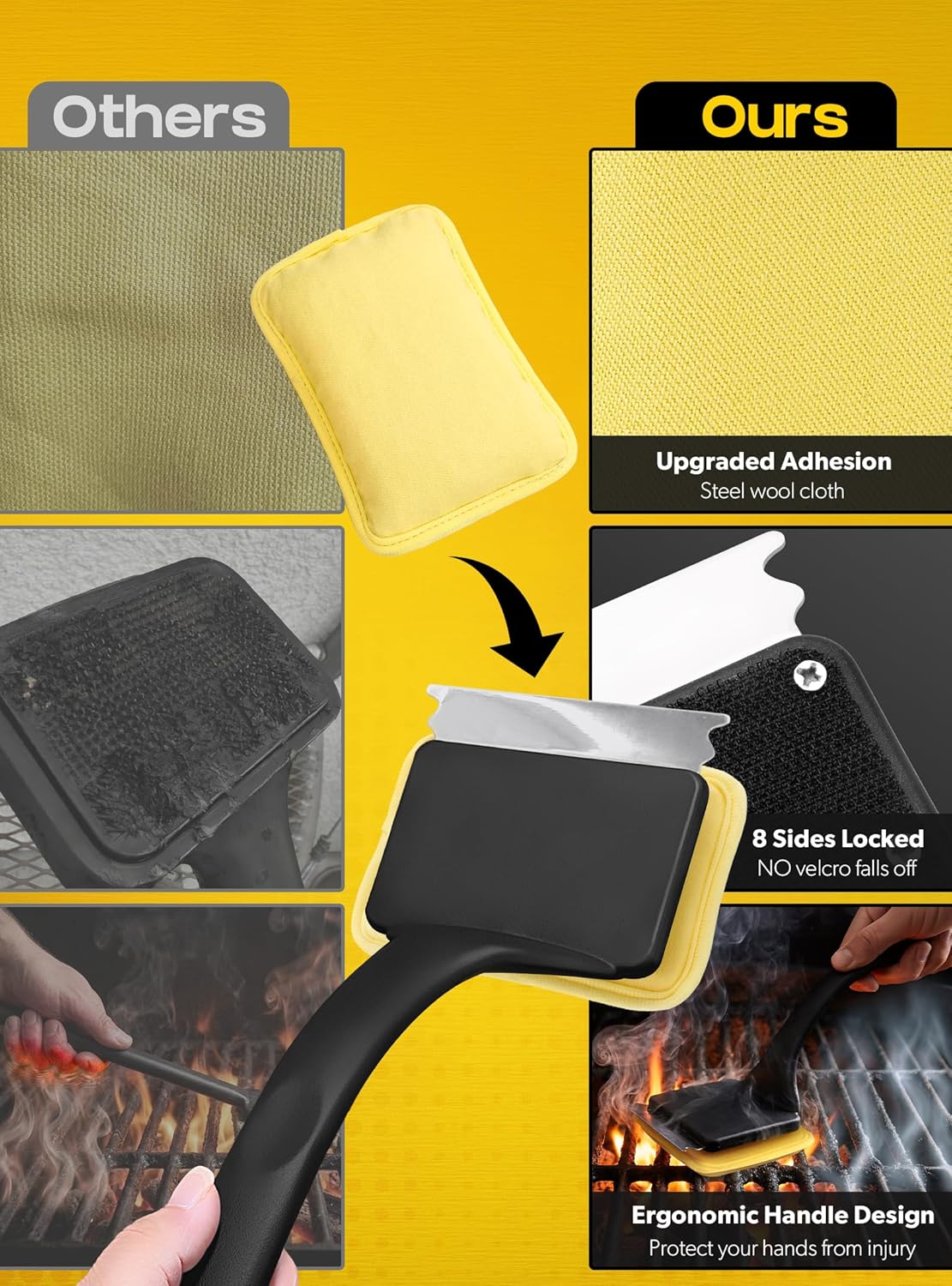 MEKER Grill Brush Bristle Free, Grill Cleaner Brush with 5 BBQ Replacement Head for Cast Iron, Stainless Steel Grates, Safe Grill Scraper Outdoor BBQ Grill, Black