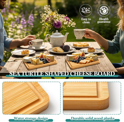 Ziliny Sea Turtle Shaped Cheese Board Set Small Charcuterie Cutting Board Wooden Platter with Knives Forks Funny Serving Trays Turtle Gift for women Christmas Party Kitchen Decoration