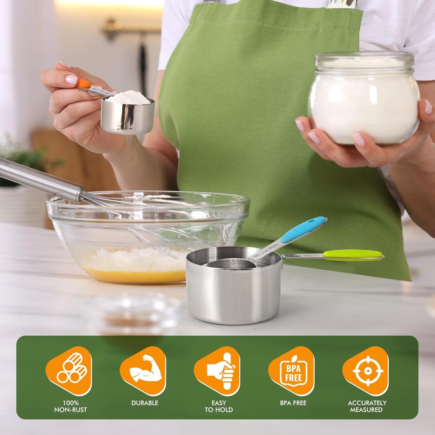 HOTEC 10-PACK Measuring Cups and Spoons Set, Kitchen Gadagets Cooking Baking,Heavy Duty & Dishwasher Safe for Dry and Liquid Ingredients,Black