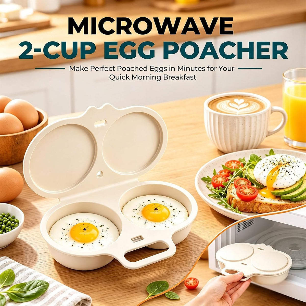 2Pcs Dual Cavity Microwave Egg Poacher, Microwave Egg Cooker for 2 Eggs