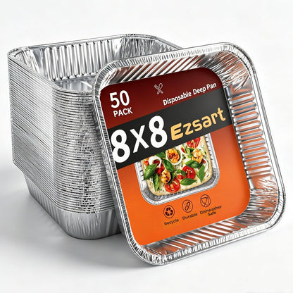 8x8 Aluminum Pans - 20 Pack Disposable Foil Pans, Heavy Duty Square Aluminum Baking & Roasting Trays for Meal Prep, Food Storage, Heating & Party Serving