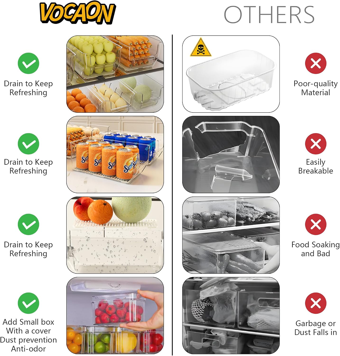 8Pcs Clear Plastic Storage Bins, Refrigerator Organizer Bins with Handles, Freezer Organizer Clear Organizing Bins, BPA-Free Fridge Storage Containers for Fridge, Freezer, Cabinet, Kitchen, Pantry
