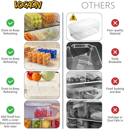 8Pcs Clear Plastic Storage Bins, Refrigerator Organizer Bins with Handles, Freezer Organizer Clear Organizing Bins, BPA-Free Fridge Storage Containers for Fridge, Freezer, Cabinet, Kitchen, Pantry