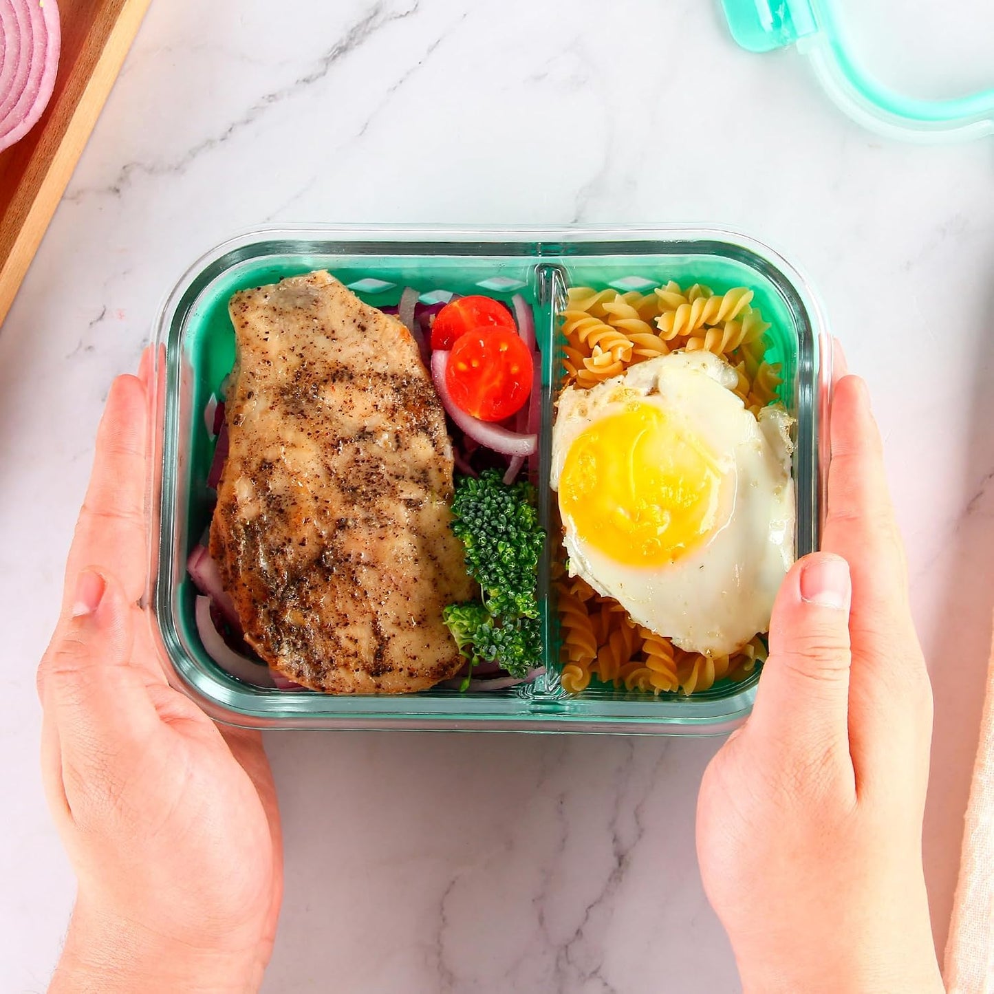5 Pack Glass Meal Prep Containers 3 Compartment with Lids, Divided Glass Storage Containers with Silicone Sleeve for Lunch, Leak-Proof Portion Control Food Containers, Dishwasher Safe, 34 oz