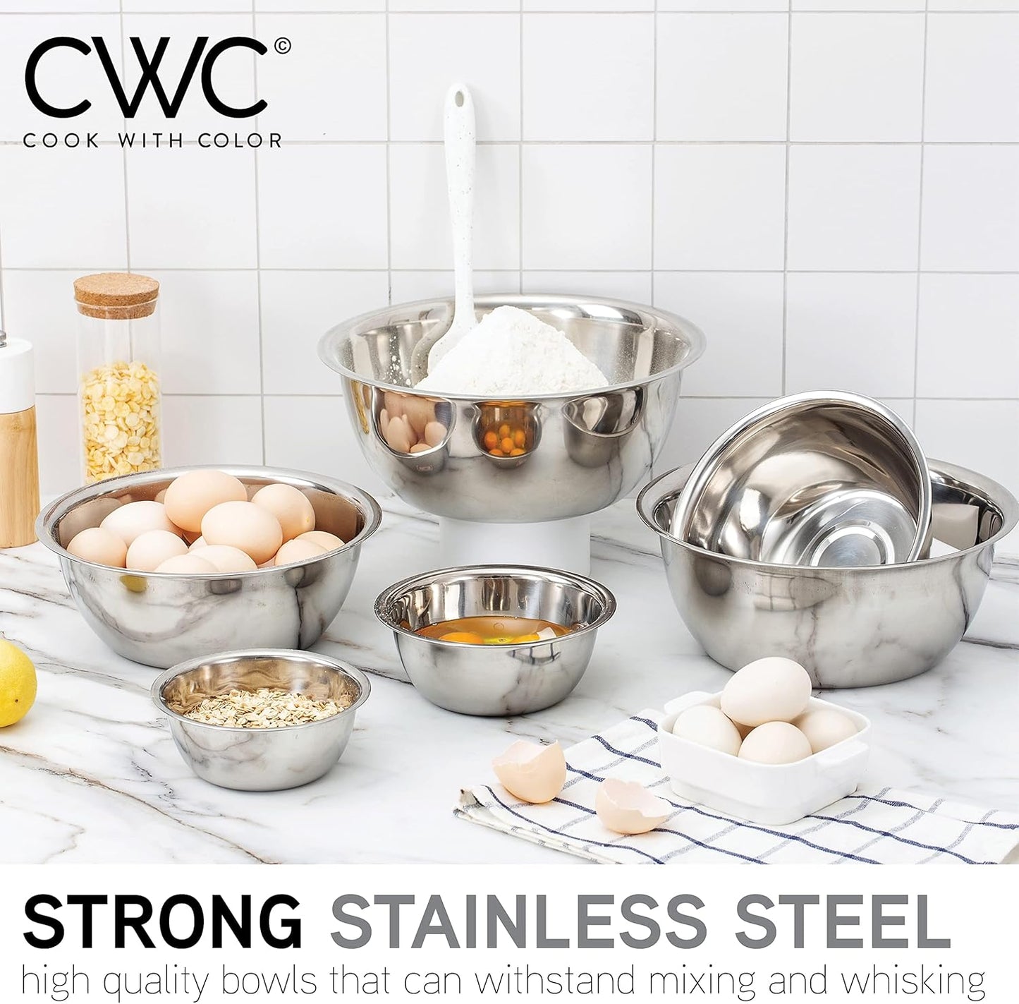 COOK WITH COLOR Stainless Steel Mixing Bowls Set - Nesting Bowls, 6 Pieces, Rose