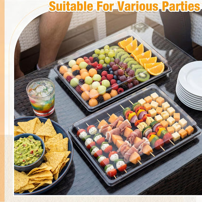 Shellwei 5 Pack Extra Large Charcuterie Board with Lids, 18 x 12 Inch Plastic Catering Trays for Cookies, Desserts, Candy, Reusable Serving Platters for Travel Party