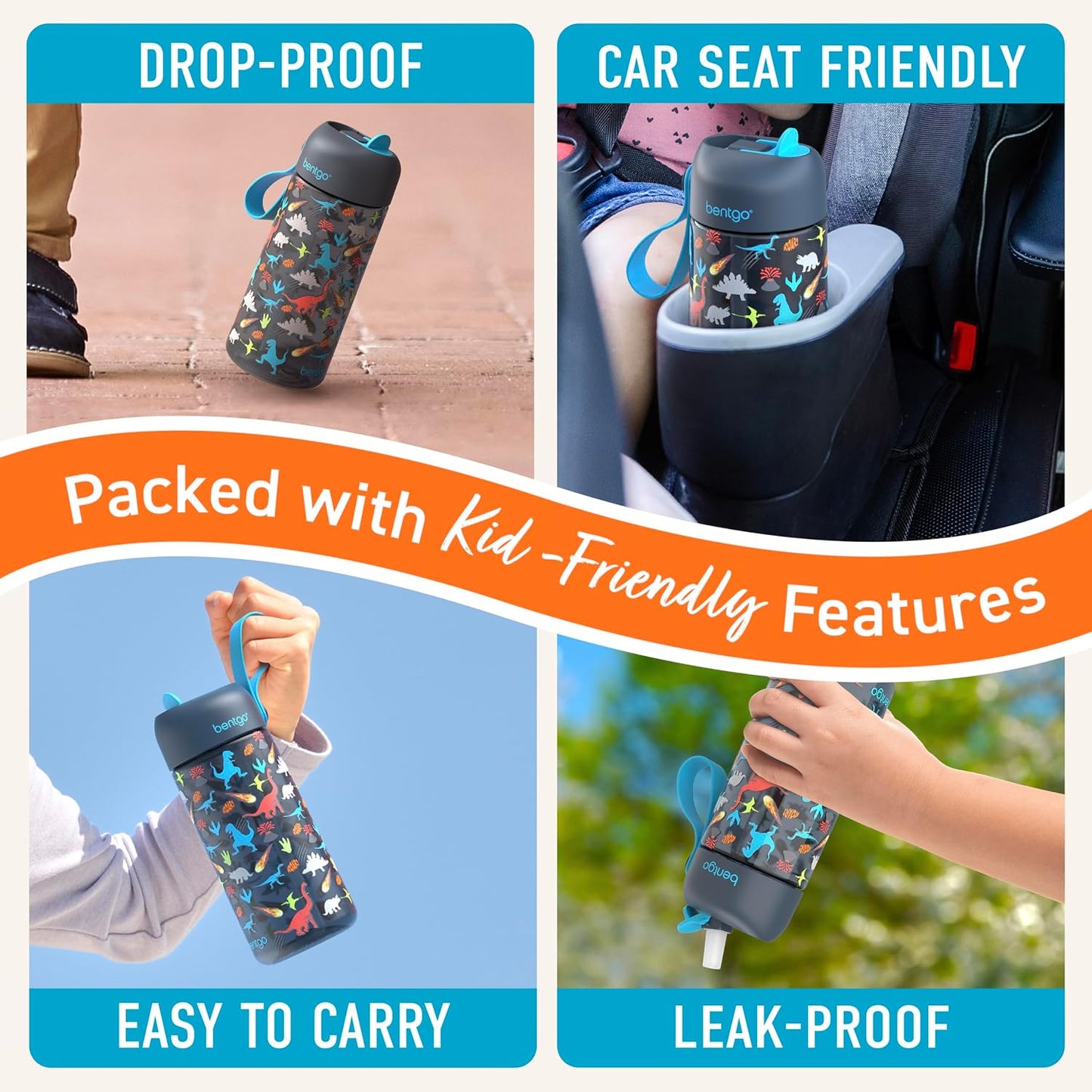 Bentgo Kids Water Bottle - Leak-Proof, Durable Tritan PFAS- & BPA-Free 15 fl oz, Kids/Toddlers Ages 3+ for School & Sports; Bite & Sip Spout, Carrying Handle, Dishwasher Safe (Unicorn)