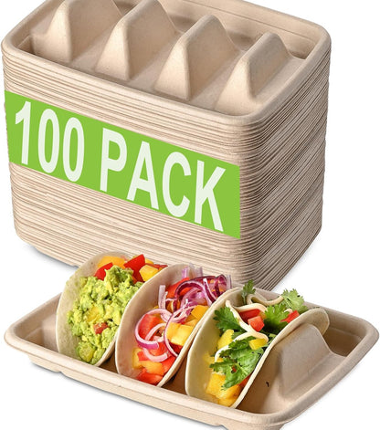 (48PCS) Taco Bar Serving Set for a Party, Disposable Taco Holder Stands, Paper Taco Holders, Taco Stands for 3 Tacos, Taco Bar Serving Dishes, Taco Plate Trays Keep Taco Upright, Taco Party Supplies