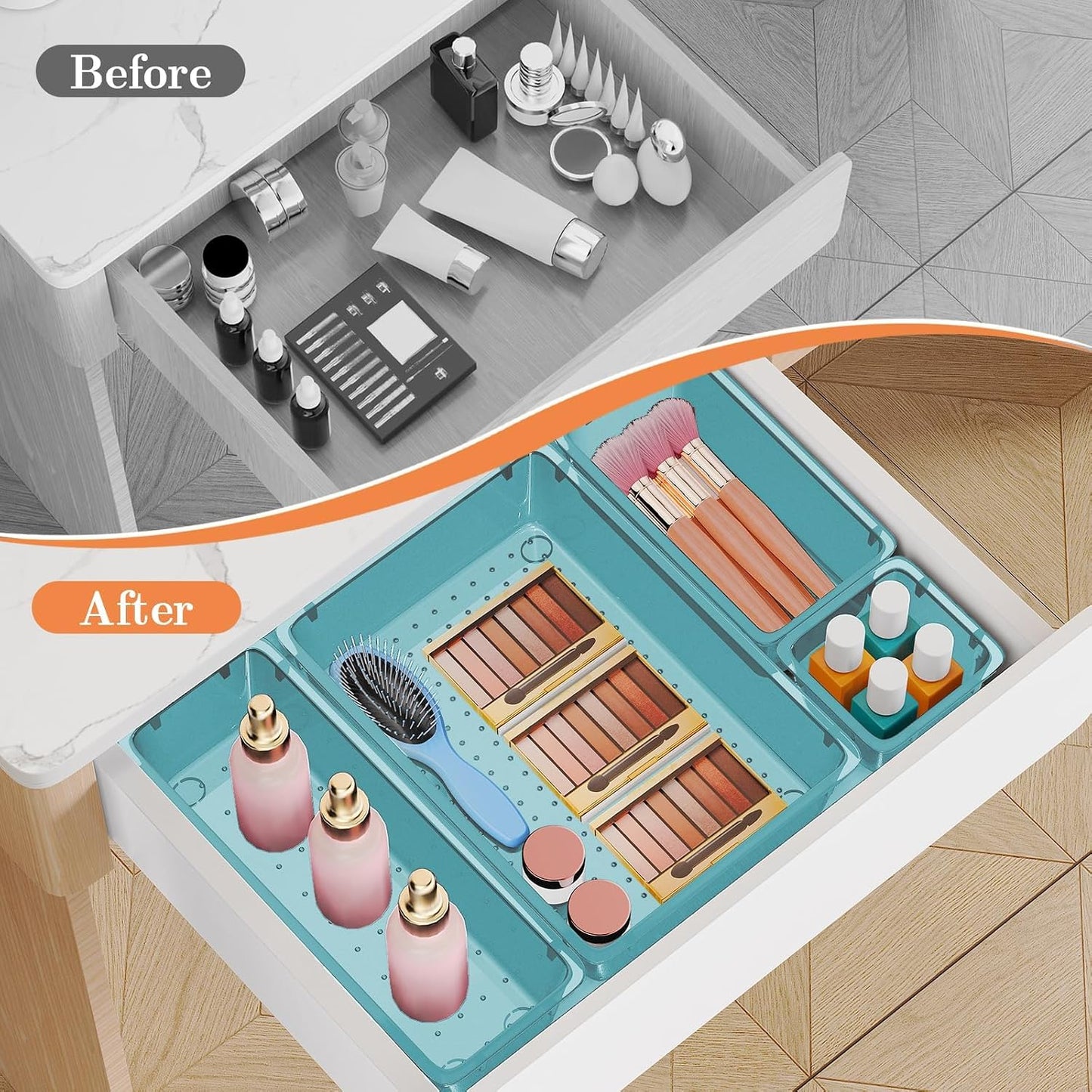 SpaceHacks 25 PCS Plastic Drawer Organizer Set, 4-Size Versatile Organizer Tool Trays & storage Bins for Makeup, Jewelry, and Gadgets in Bathroom, Bedroom and Office,Clear Black