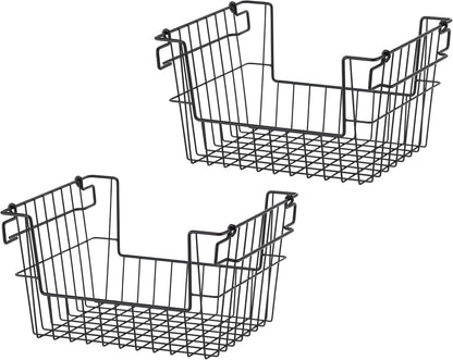 TRINITY 2-Pack Stackable Metal Wire Storage Baskets With Handles, EcoStorage Chrome, 11 Inches