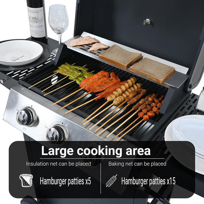 Endark 3-Burner Propane Gas Grill | 26,000 BTU Stainless Steel with Enamel Wire Cooking Grates & Built-In Thermometer | Side Rack Wheels | Great for Patio, Garden, and Outdoor Cooking