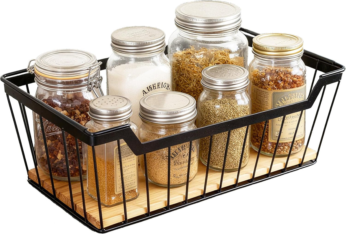 ShabbyDecor Metal Wire Basket with Handles Storage Organizer Stackable Organizing bin for Cabinet Shelf Countertop Under Sink Pantry for Kitchen,Bathroom,Laundry Closet, 1 Pack