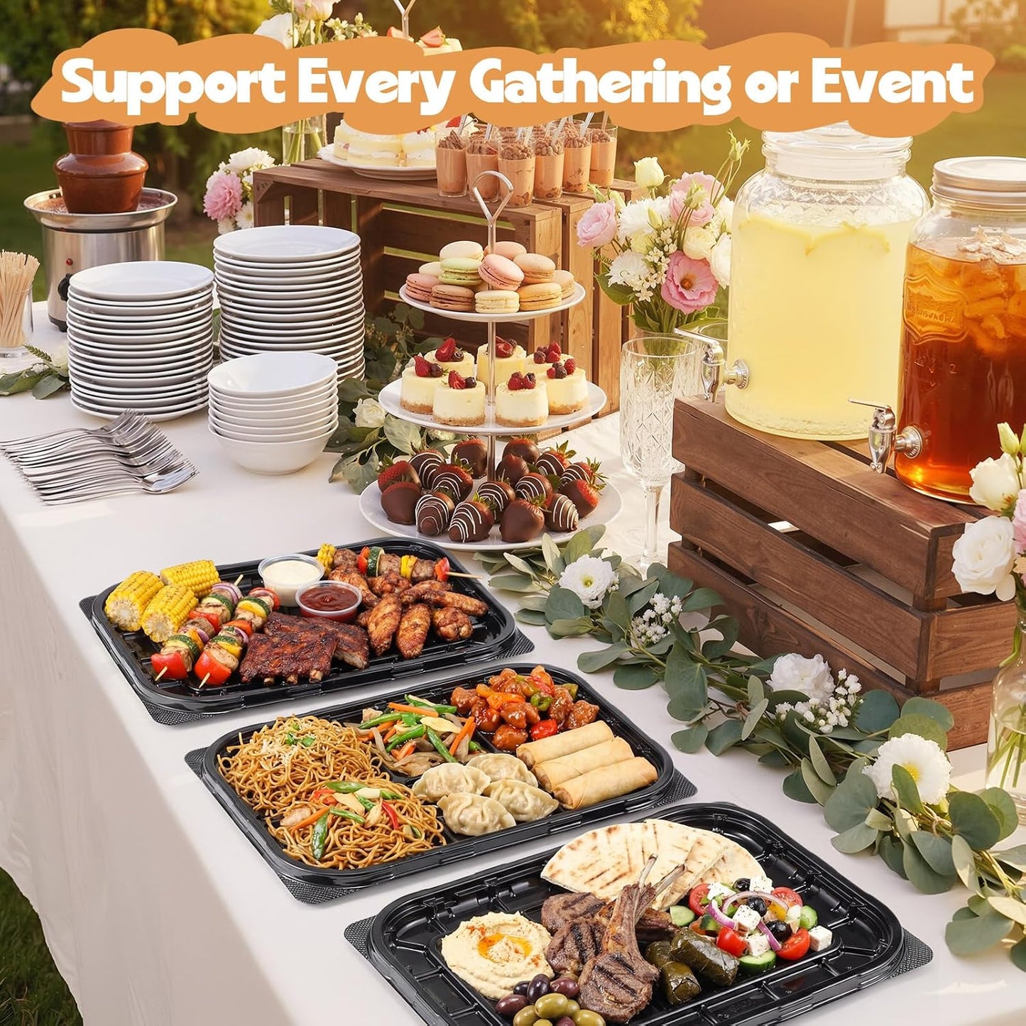 20 Sets Catering Trays with Lids, 12x8.5 Inch Heavy Duty Reusable Plastic Serving Trays with Lids, Catering Cookie Platter for Fruit Desserts Meal Prep Treats and Sandwiches for Travel Party