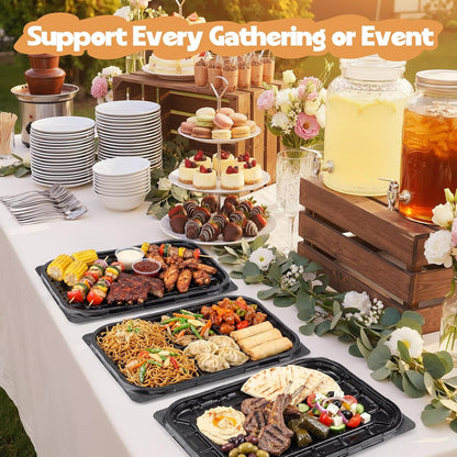 20 Sets Catering Trays with Lids, 12x8.5 Inch Heavy Duty Reusable Plastic Serving Trays with Lids, Catering Cookie Platter for Fruit Desserts Meal Prep Treats and Sandwiches for Travel Party