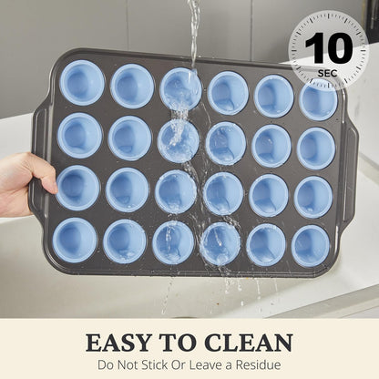 BRONYPRO Silicone Muffin Pans for Baking with Metal Frame, Egg Bite Molds, Cupcake Pans 12 Regular Size, Muffin Tins Easy to Pop Nonstick Non Toxic Bakeware for Oven,Blue