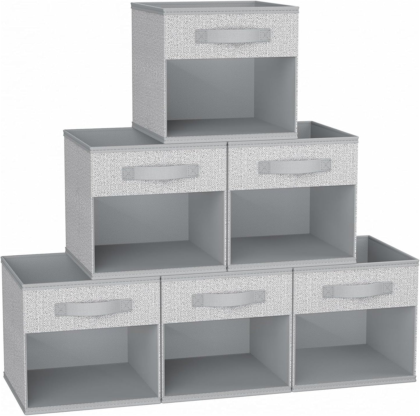 DIMJ Storage Cubes, 11x 11 inch Cube Storage Bin, 6 Pack Closet organizers and storage Bins with Window, Collapsible Baskets with Handle for Shelves, Clothes, Toys, Books (Grey)