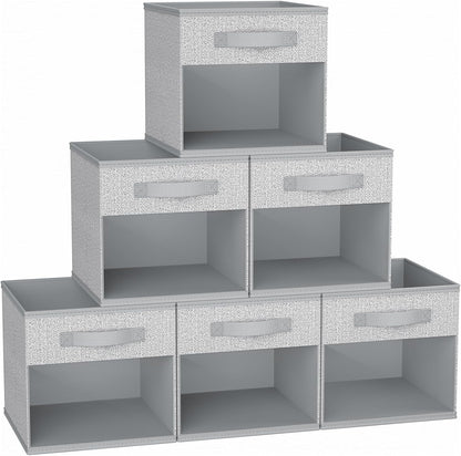 DIMJ Storage Cubes, 11x 11 inch Cube Storage Bin, 6 Pack Closet organizers and storage Bins with Window, Collapsible Baskets with Handle for Shelves, Clothes, Toys, Books (Grey)