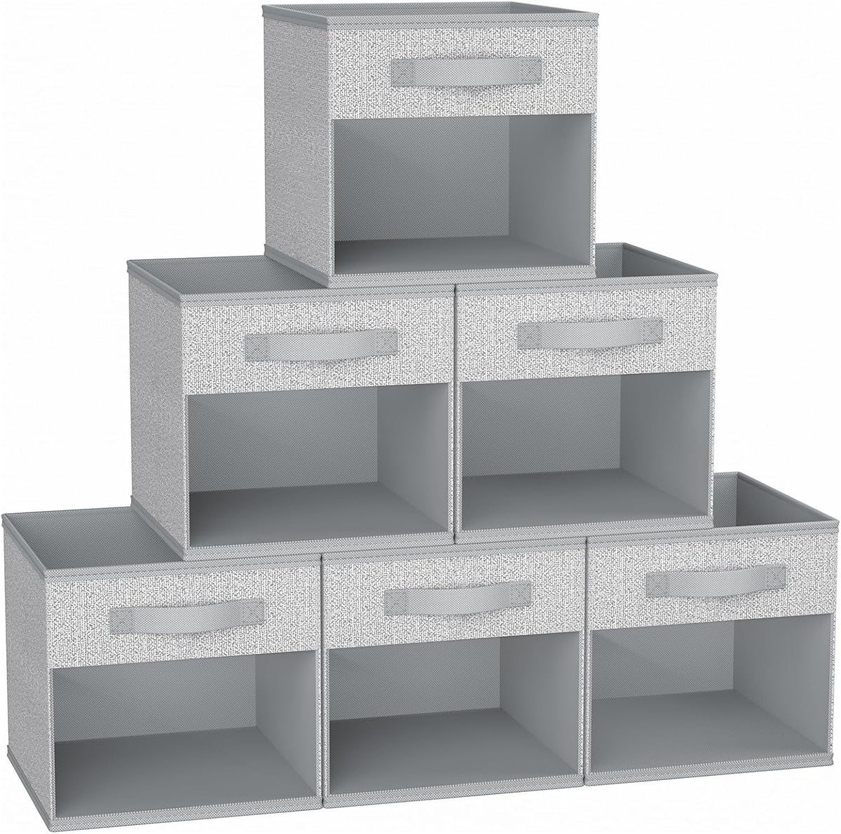 DIMJ Storage Cubes, 11x 11 inch Cube Storage Bin, 6 Pack Closet organizers and storage Bins with Window, Collapsible Baskets with Handle for Shelves, Clothes, Toys, Books (Grey)