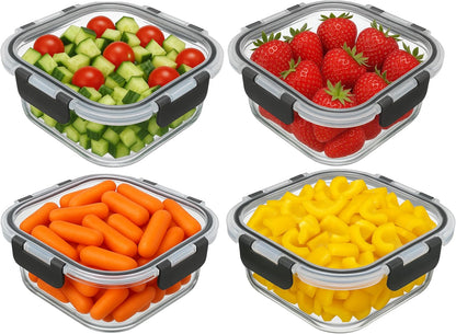 Glass Food Storage Containers Bowls with Airtight Snap Locking Lids for Meal Prep Leftovers Baking Lunch Boxes Dish (Black, 35oz Rectangle 4 Pack)