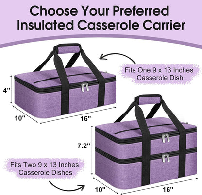 Insulated Casserole Carrier, Portable Casserole Carrier for Hot or Cold Food Lunch Tote Warmer or Cooler Bag, Lasagna Lunch Bag for Potluck Parties- Fits 9" x 13" Baking Dish-Charcoal Grey