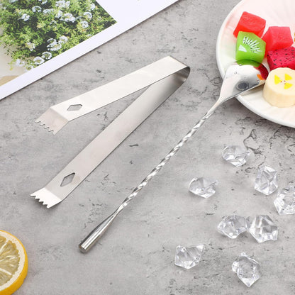 2 PCS Ice Tongs, Metal Tongs Set with Cocktail Spoon, Stainless Steel Serving Appetizers Kitchen Tong for Cocktails, Ice, Tea Party,Kitchen