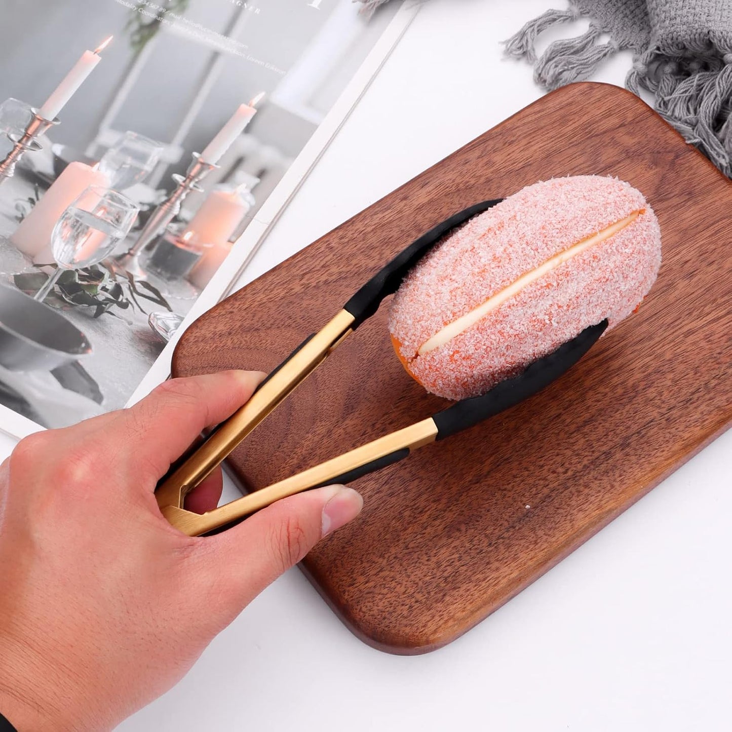 2-Piece Kitchen Spatula Tongs Food Serving Tongs 9" and 12" Cooking with BPA Free Silicone Tips, Toaster Steak Pie Pizza Pasta Spaghetti Noodles Salad Grill BBQ Buffet Clamp Serving Tools(Gold)
