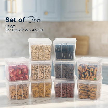IRIS USA Vertical Storage Bins with Lids |Made in USA| Flip Top Containers for Organizing Pantry, Office, Craft, and Study Supplies - Small (10-Pack)