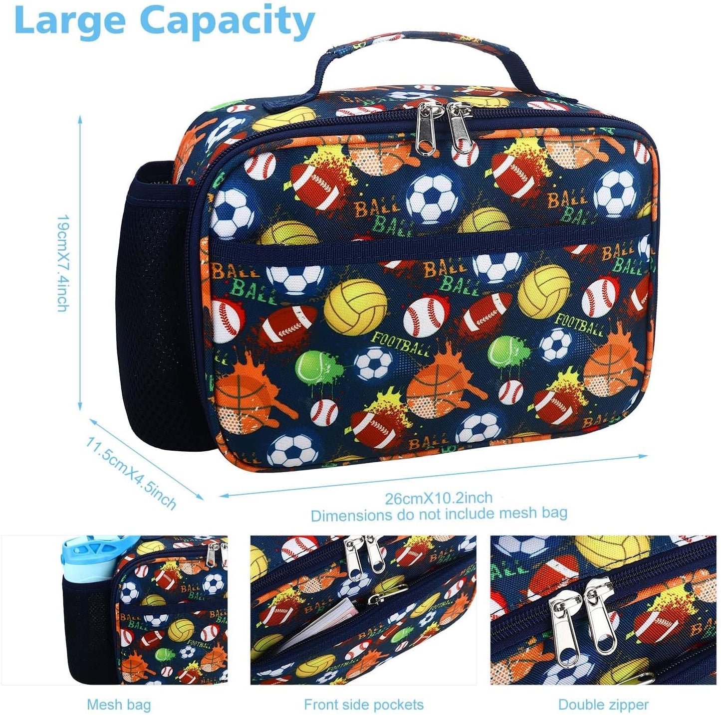 RHCPFOVR Kids Lunch Bag - Insulated Lunch Box for Boys Girls,Washable Lunch Bag and Reusable Toddler Leak-proof Lunchbox for School and Daycare - Colors A